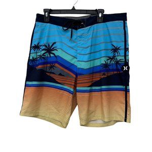 Hurley blue tropical sunset print front tie mens boardshorts‎ Size: 34